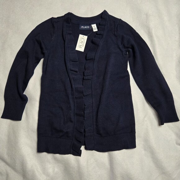 Girls Navy Blue Ruffle Front Cardigan Sweater M 5/6 By The Childrens Place - Picture 2 of 6